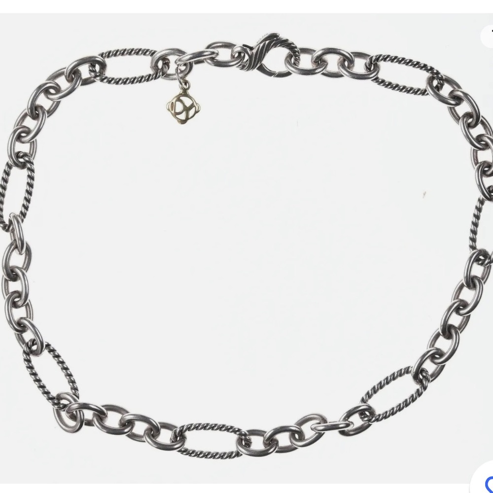 DAVID YURMAN Vintage 16” Figaro Chain Sterling Silver / 18k Gold Logo Charm